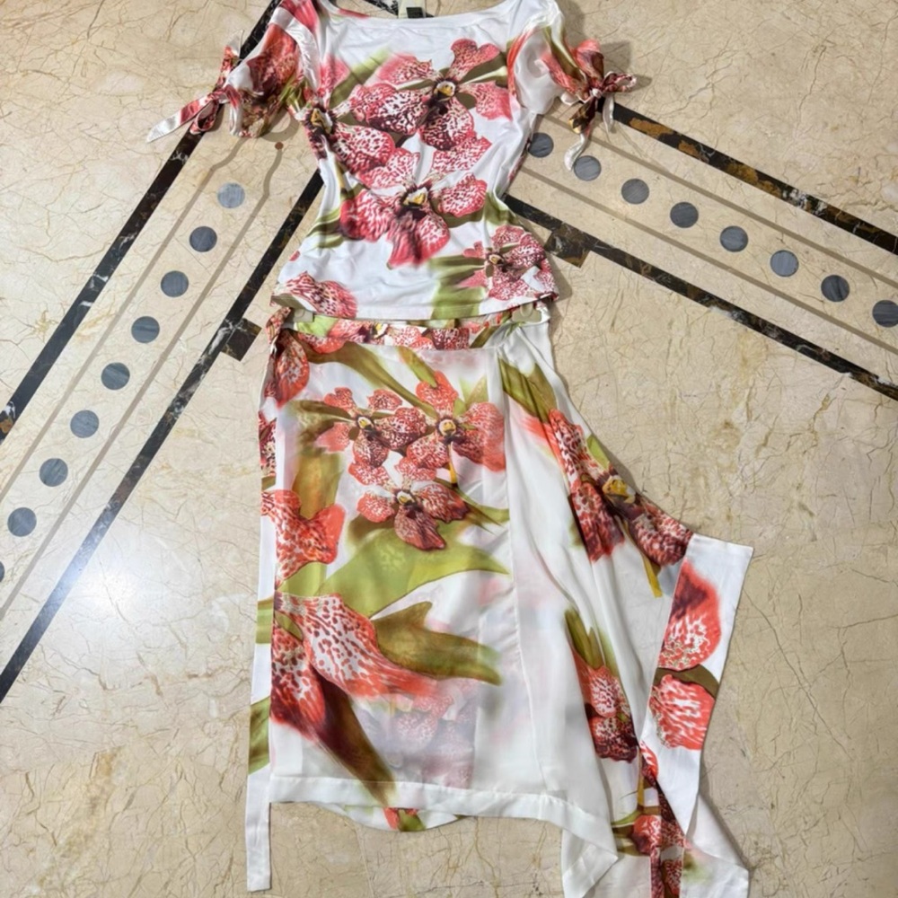 VTG Roberto Cavalli Floral Print Women's Skirt Set